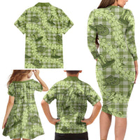 Lime Palaka Hawaii Cowboy Family Matching Long Sleeve Bodycon Dress and Hawaiian Shirt Puakenikeni Lei Paniolo Papale Seamless Vibes - Polynesian Pride