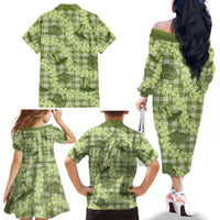 Lime Palaka Hawaii Cowboy Family Matching Off The Shoulder Long Sleeve Dress and Hawaiian Shirt Puakenikeni Lei Paniolo Papale Seamless Vibes - Polynesian Pride