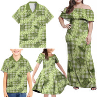 Lime Palaka Hawaii Cowboy Family Matching Off Shoulder Maxi Dress and Hawaiian Shirt Puakenikeni Lei Paniolo Papale Seamless Vibes - Polynesian Pride