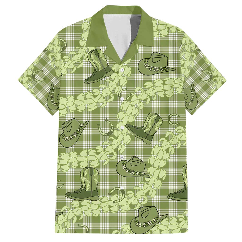 Lime Palaka Hawaii Cowboy Family Matching Off Shoulder Short Dress and Hawaiian Shirt Puakenikeni Lei Paniolo Papale Seamless Vibes - Polynesian Pride