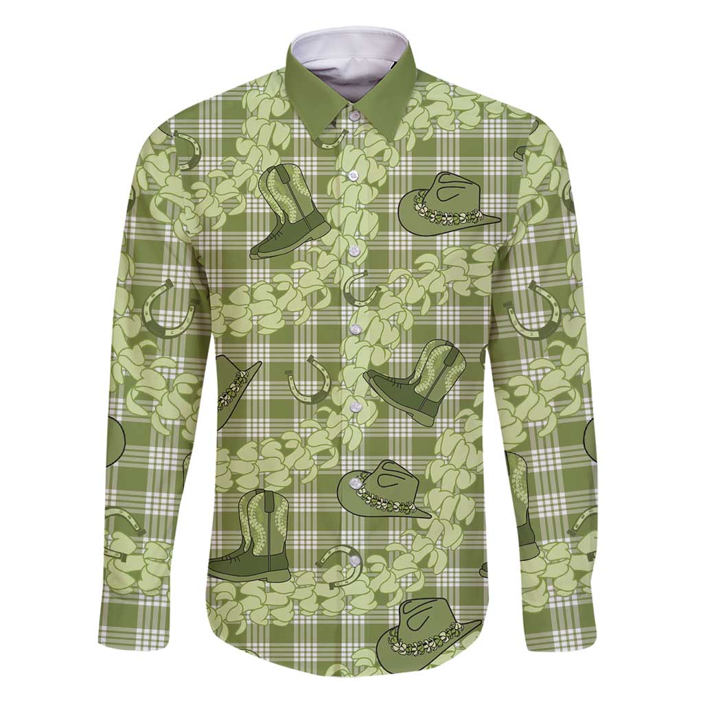 Lime Palaka Hawaii Cowboy Family Matching Off Shoulder Short Dress and Hawaiian Shirt Puakenikeni Lei Paniolo Papale Seamless Vibes - Polynesian Pride