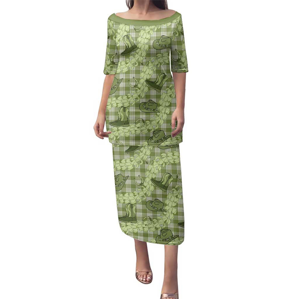 Lime Palaka Hawaii Cowboy Family Matching Puletasi and Hawaiian Shirt Puakenikeni Lei Paniolo Papale Seamless Vibes - Polynesian Pride