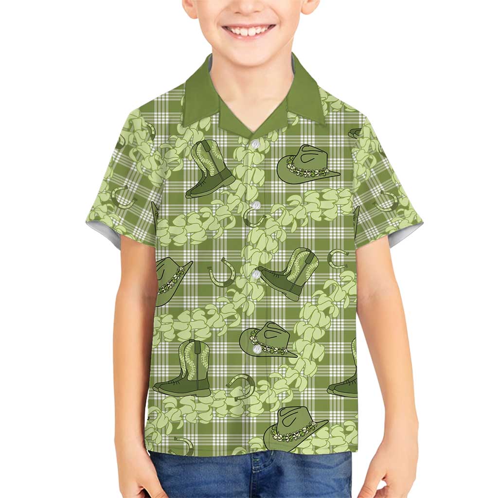 Lime Palaka Hawaii Cowboy Family Matching Puletasi and Hawaiian Shirt Puakenikeni Lei Paniolo Papale Seamless Vibes - Polynesian Pride