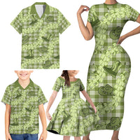 Lime Palaka Hawaii Cowboy Family Matching Short Sleeve Bodycon Dress and Hawaiian Shirt Puakenikeni Lei Paniolo Papale Seamless Vibes - Polynesian Pride