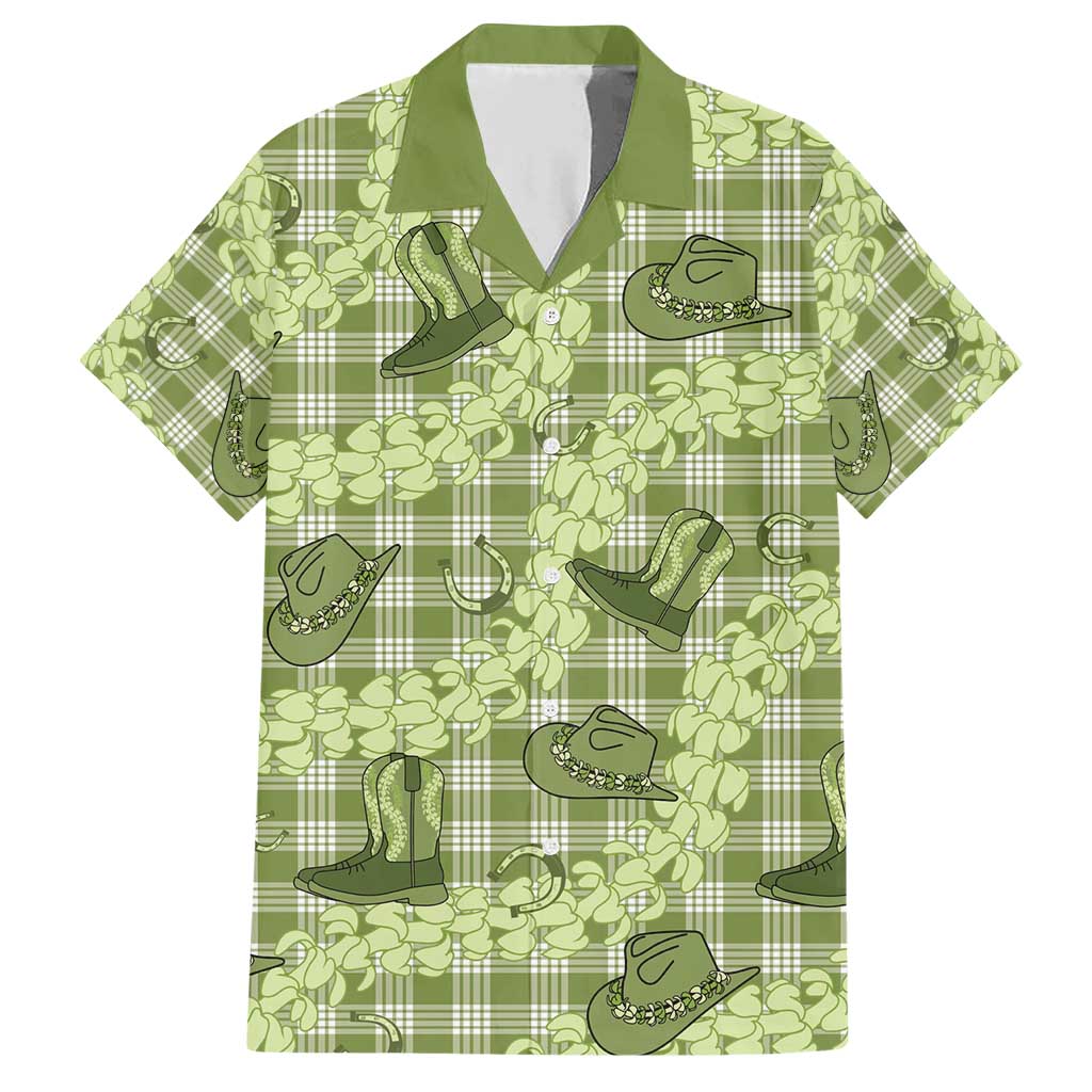 Lime Palaka Hawaii Cowboy Family Matching Short Sleeve Bodycon Dress and Hawaiian Shirt Puakenikeni Lei Paniolo Papale Seamless Vibes - Polynesian Pride