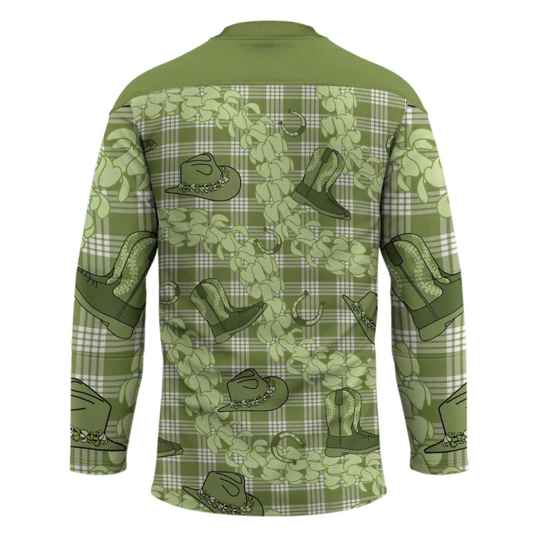 Lime Palaka Hawaii Cowboy Hockey Jersey Puakenikeni Lei Paniolo Papale Seamless Vibes - Polynesian Pride