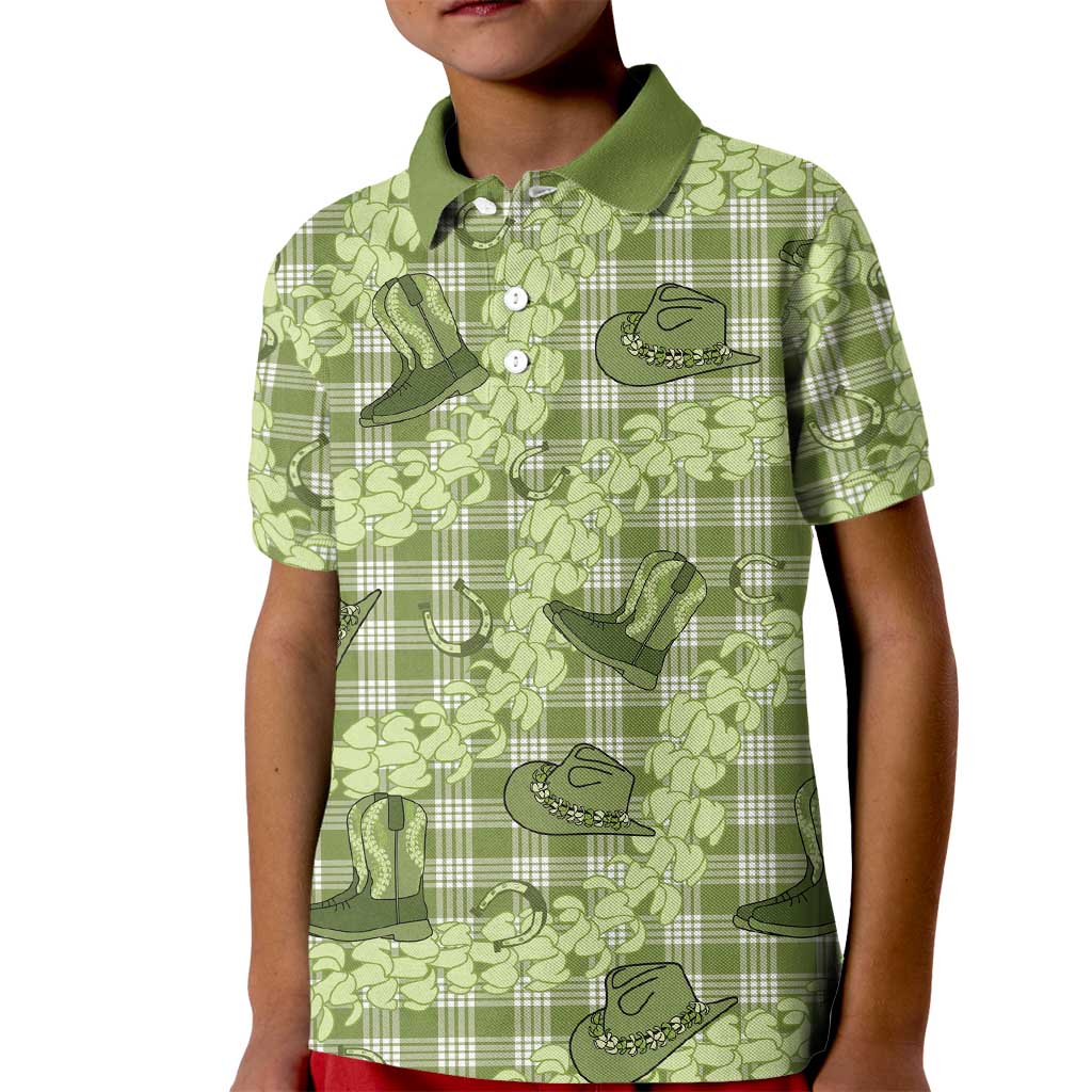 Lime Palaka Hawaii Cowboy Kid Polo Shirt Puakenikeni Lei Paniolo Papale Seamless Vibes - Polynesian Pride