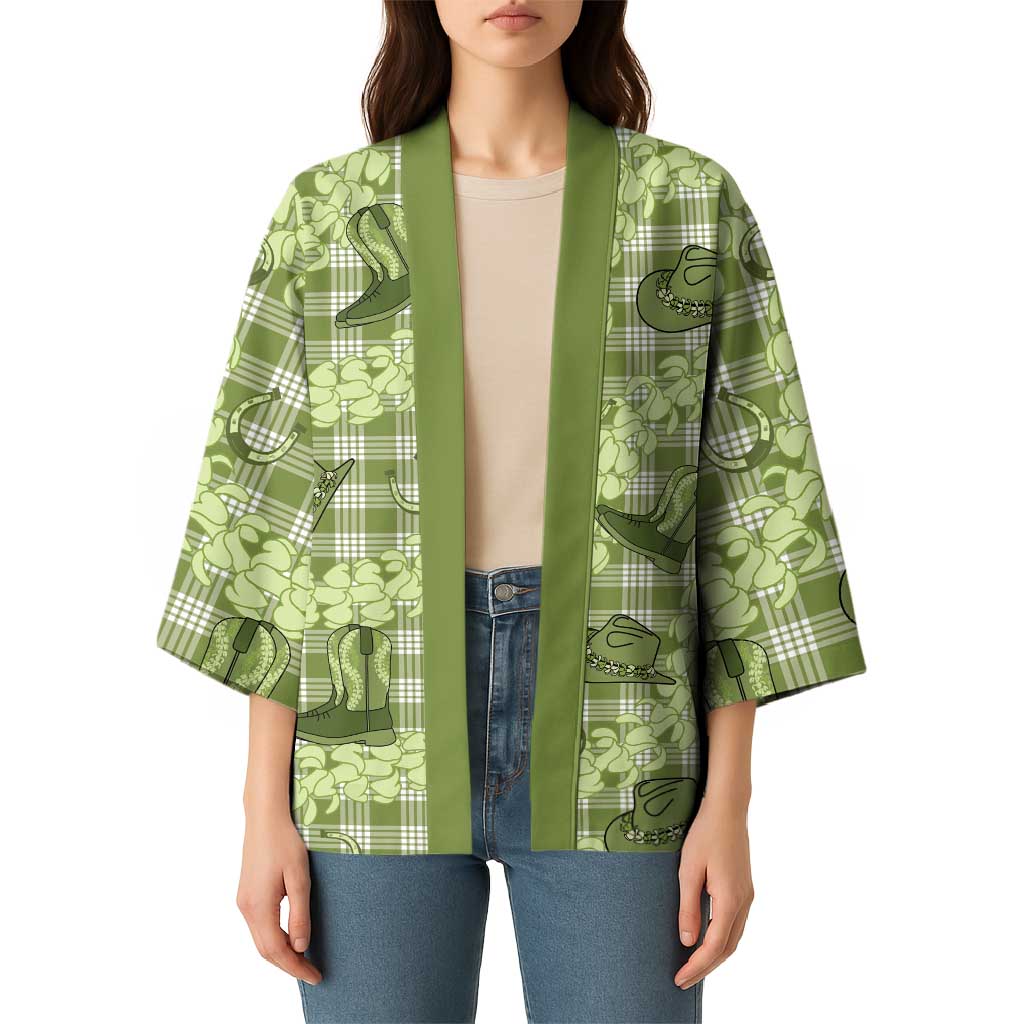 Lime Palaka Hawaii Cowboy Kimono Puakenikeni Lei Paniolo Papale Seamless Vibes - Polynesian Pride