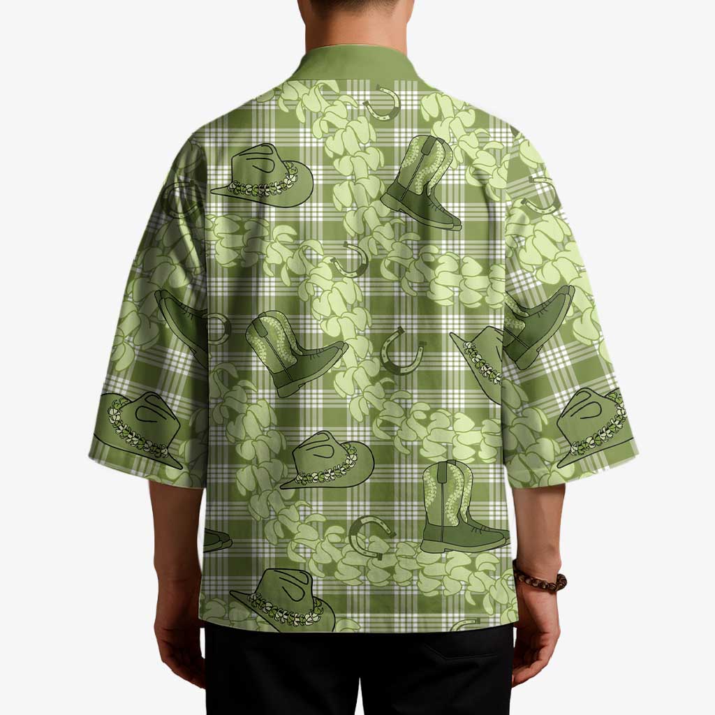 Lime Palaka Hawaii Cowboy Kimono Puakenikeni Lei Paniolo Papale Seamless Vibes - Polynesian Pride