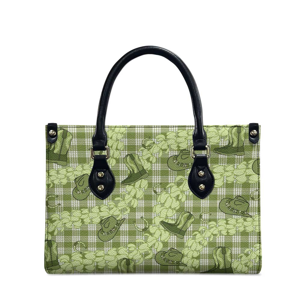 Lime Palaka Hawaii Cowboy Leather Bag Puakenikeni Lei Paniolo Papale Seamless Vibes - Polynesian Pride