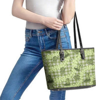 Lime Palaka Hawaii Cowboy Leather Tote Bag Puakenikeni Lei Paniolo Papale Seamless Vibes - Polynesian Pride