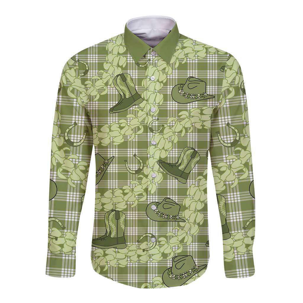 Lime Palaka Hawaii Cowboy Long Sleeve Button Shirt Puakenikeni Lei Paniolo Papale Seamless Vibes - Polynesian Pride