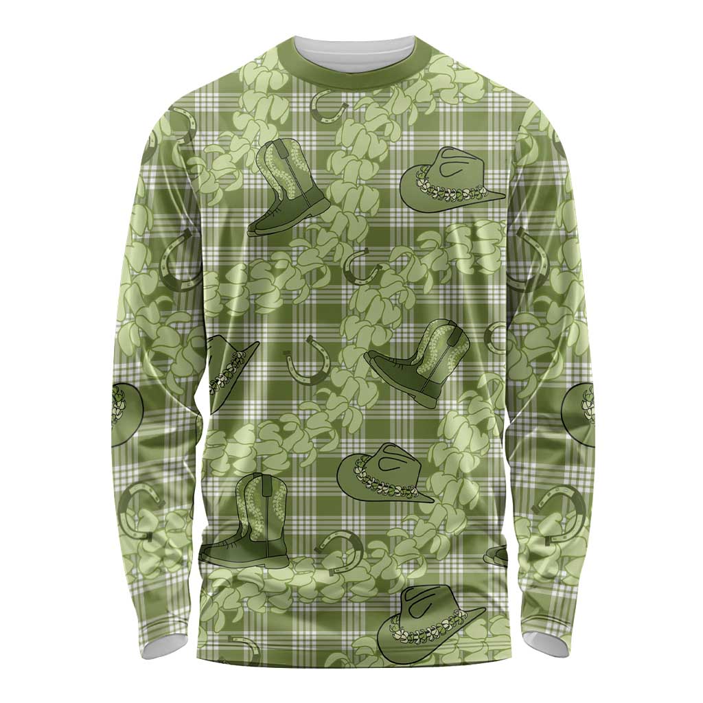 Lime Palaka Hawaii Cowboy Long Sleeve Shirt Puakenikeni Lei Paniolo Papale Seamless Vibes - Polynesian Pride