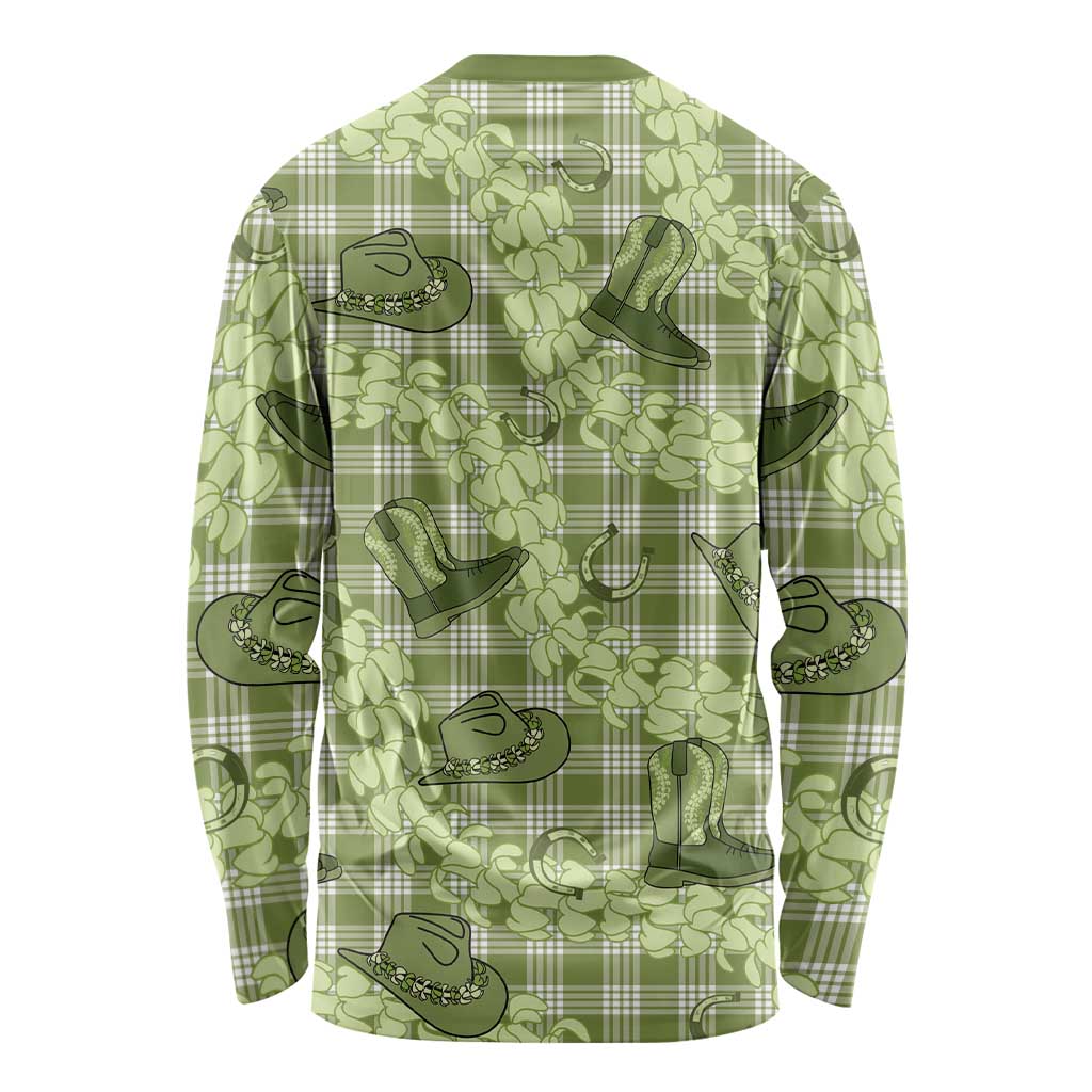 Lime Palaka Hawaii Cowboy Long Sleeve Shirt Puakenikeni Lei Paniolo Papale Seamless Vibes - Polynesian Pride