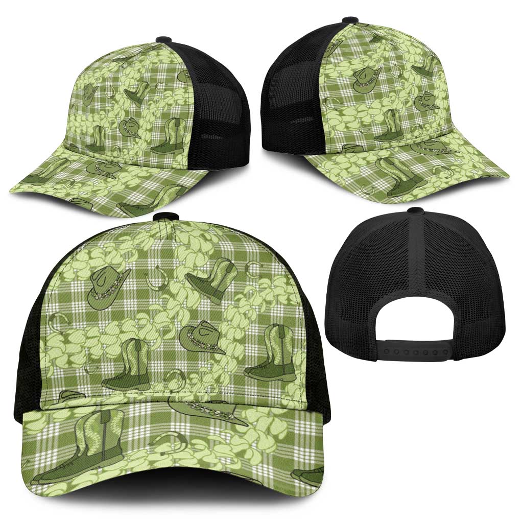 Lime Palaka Hawaii Cowboy Mesh Trucker Cap Puakenikeni Lei Paniolo Papale Seamless Vibes - Polynesian Pride