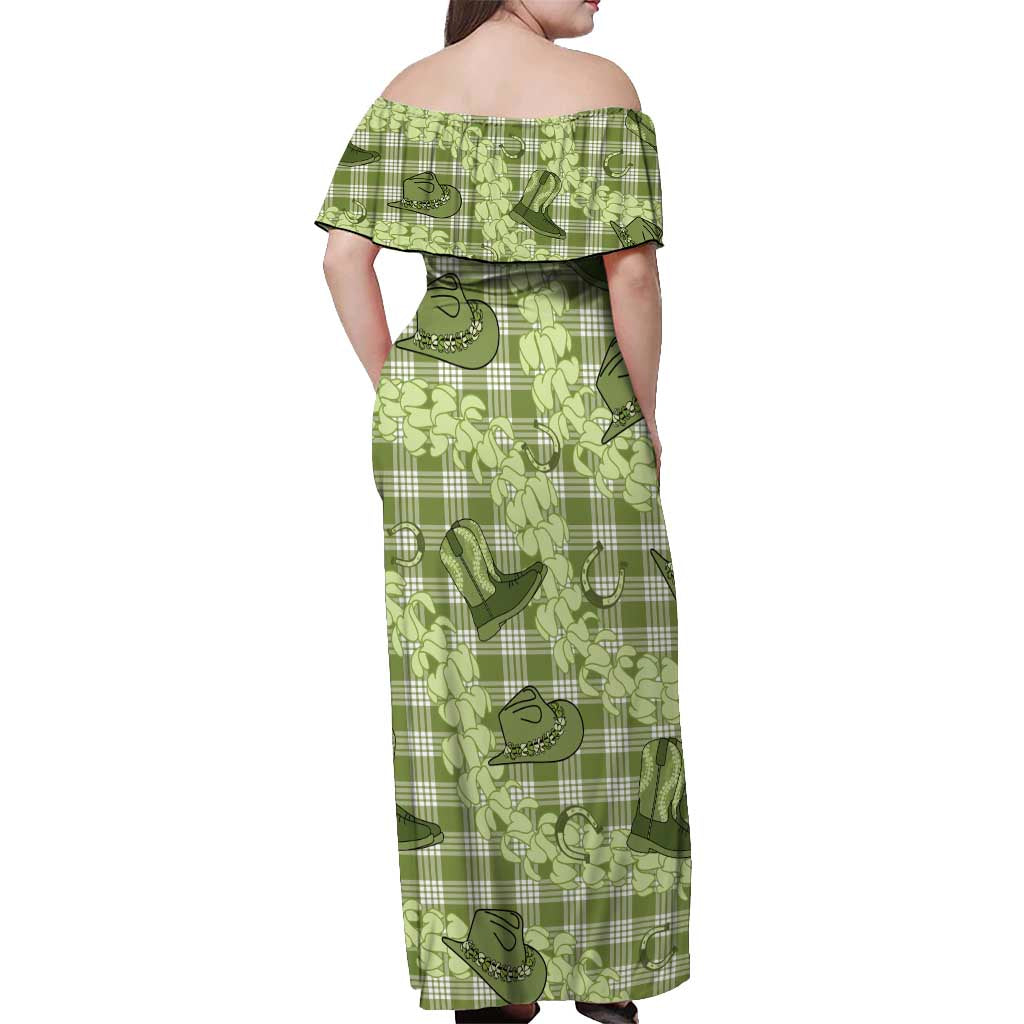 Lime Palaka Hawaii Cowboy Off Shoulder Maxi Dress Puakenikeni Lei Paniolo Papale Seamless Vibes - Polynesian Pride