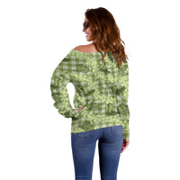 Lime Palaka Hawaii Cowboy Off Shoulder Sweater Puakenikeni Lei Paniolo Papale Seamless Vibes - Polynesian Pride