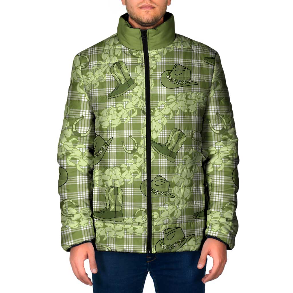 Lime Palaka Hawaii Cowboy Padded Jacket Puakenikeni Lei Paniolo Papale Seamless Vibes - Polynesian Pride