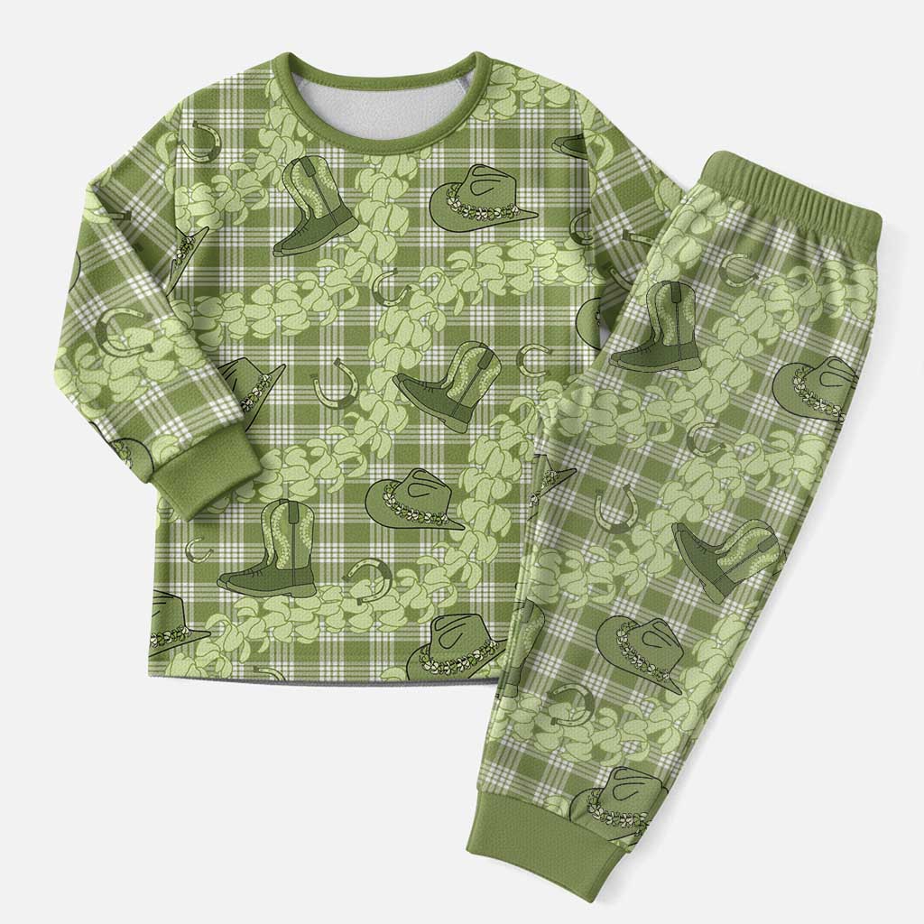 Lime Palaka Hawaii Cowboy Christmas Pajama Set Puakenikeni Lei Paniolo Papale Seamless Vibes - Polynesian Pride