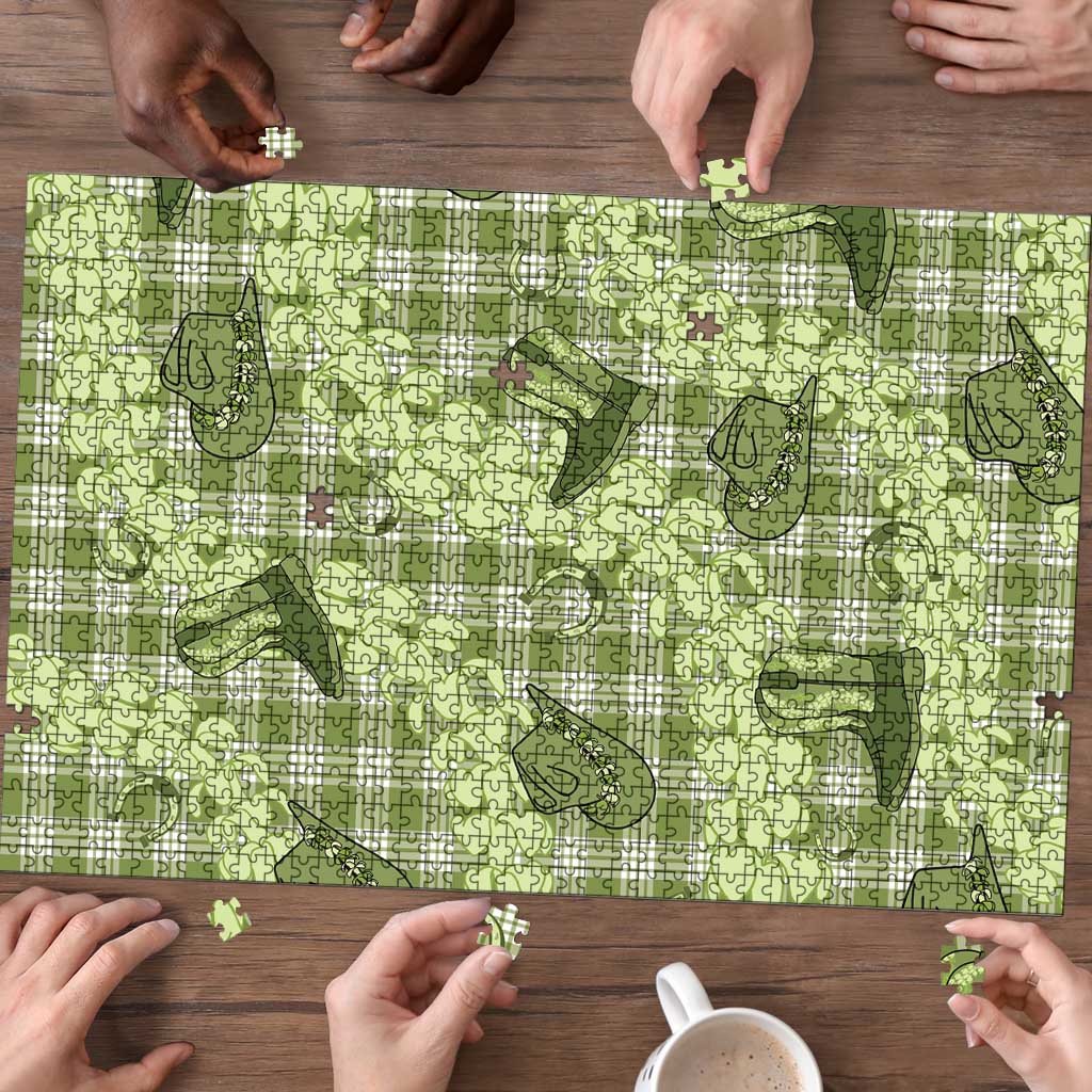 Lime Palaka Hawaii Cowboy Puzzle Puakenikeni Lei Paniolo Papale Seamless Vibes LT14 - Polynesian Pride