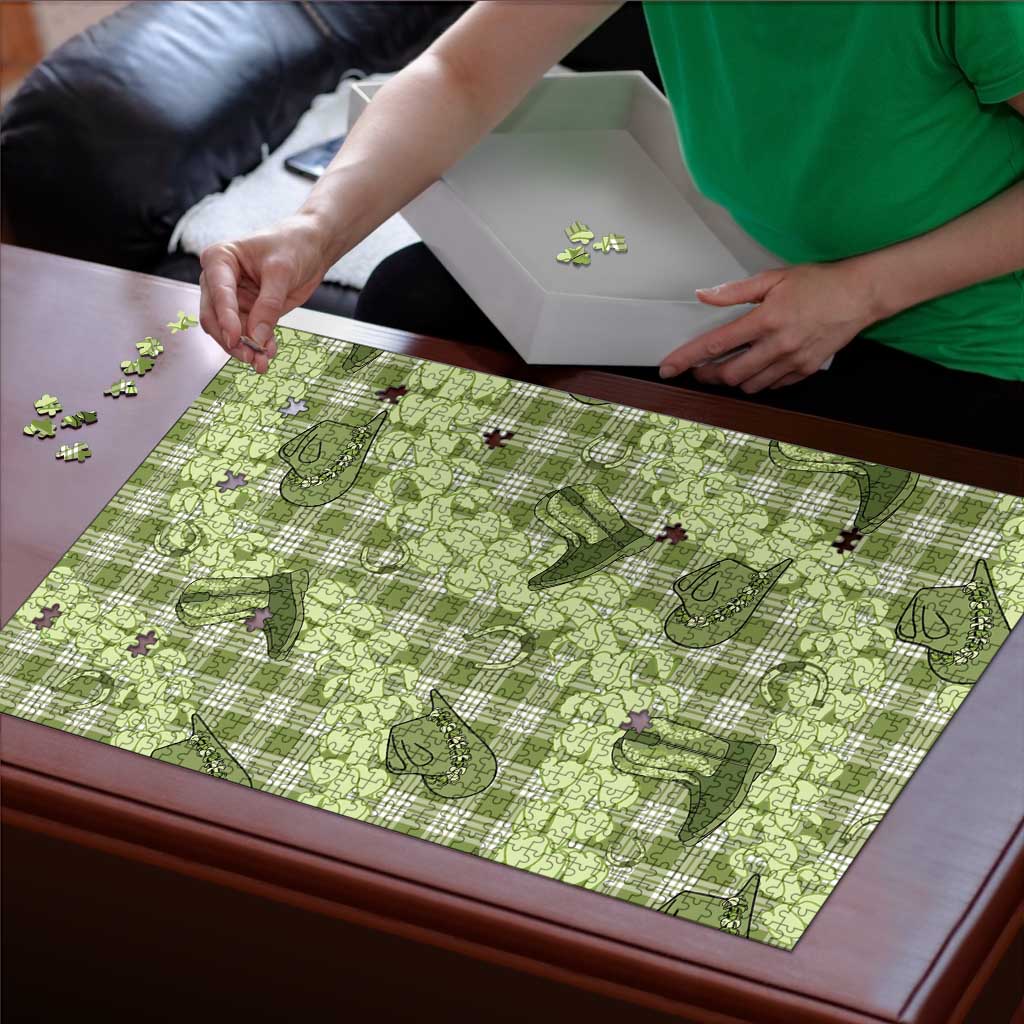 Lime Palaka Hawaii Cowboy Puzzle Puakenikeni Lei Paniolo Papale Seamless Vibes LT14 - Polynesian Pride