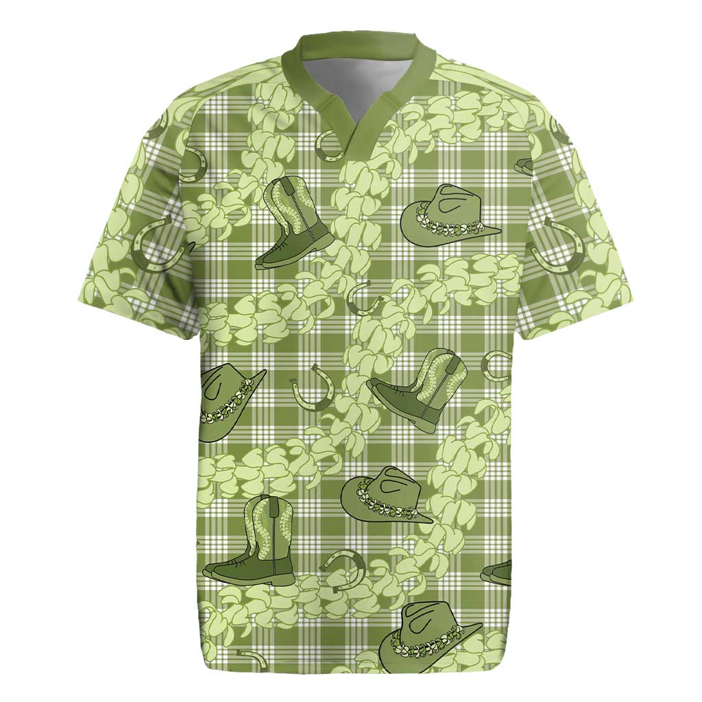 Lime Palaka Hawaii Cowboy Rugby Jersey Puakenikeni Lei Paniolo Papale Seamless Vibes - Polynesian Pride