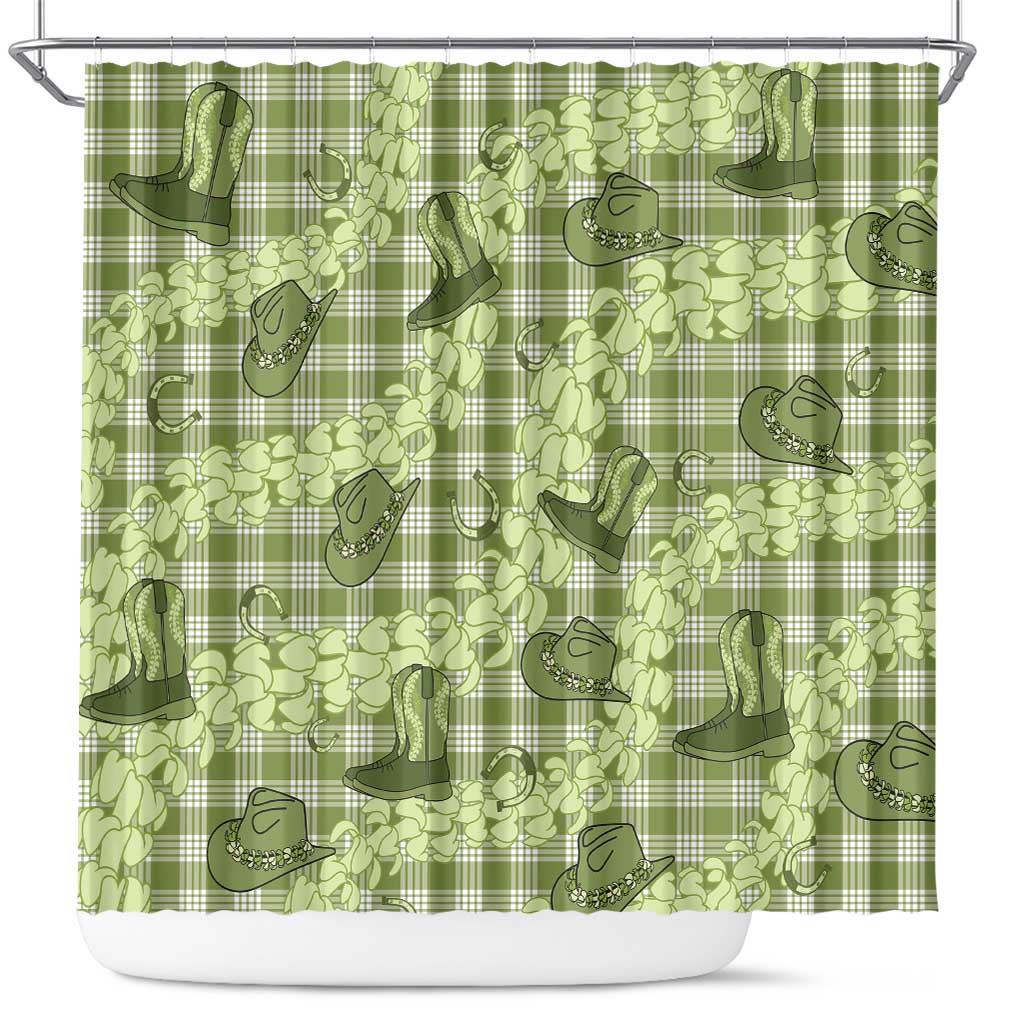 Lime Palaka Hawaii Cowboy Shower Curtain Puakenikeni Lei Paniolo Papale Seamless Vibes - Polynesian Pride