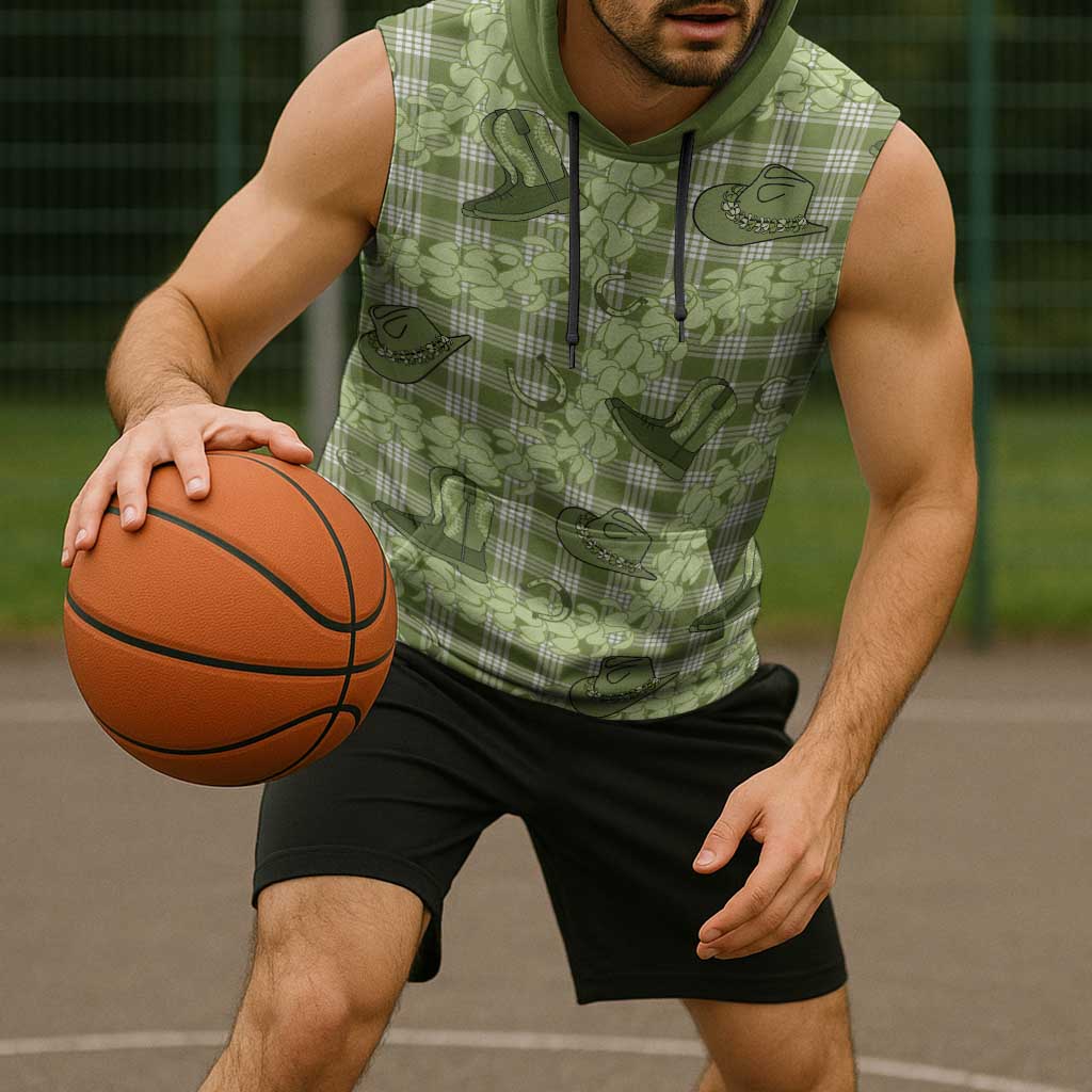 Lime Palaka Hawaii Cowboy Sleeveless Hoodie Puakenikeni Lei Paniolo Papale Seamless Vibes - Polynesian Pride