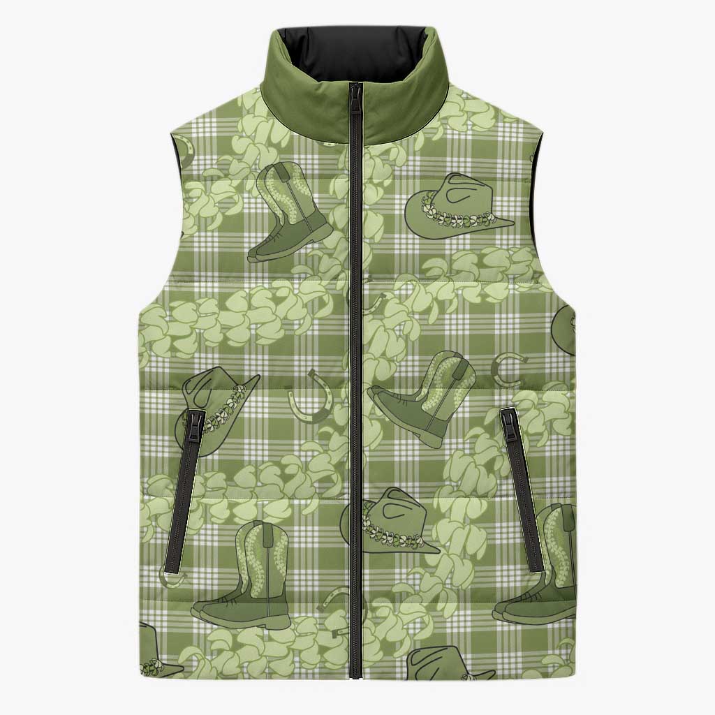 Lime Palaka Hawaii Cowboy Sleeveless Puffer Jacket Puakenikeni Lei Paniolo Papale Seamless Vibes LT14 Unisex Lime - Polynesian Pride