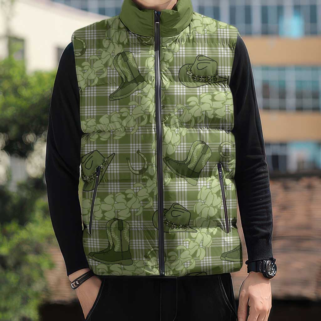 Lime Palaka Hawaii Cowboy Sleeveless Puffer Jacket Puakenikeni Lei Paniolo Papale Seamless Vibes LT14 - Polynesian Pride