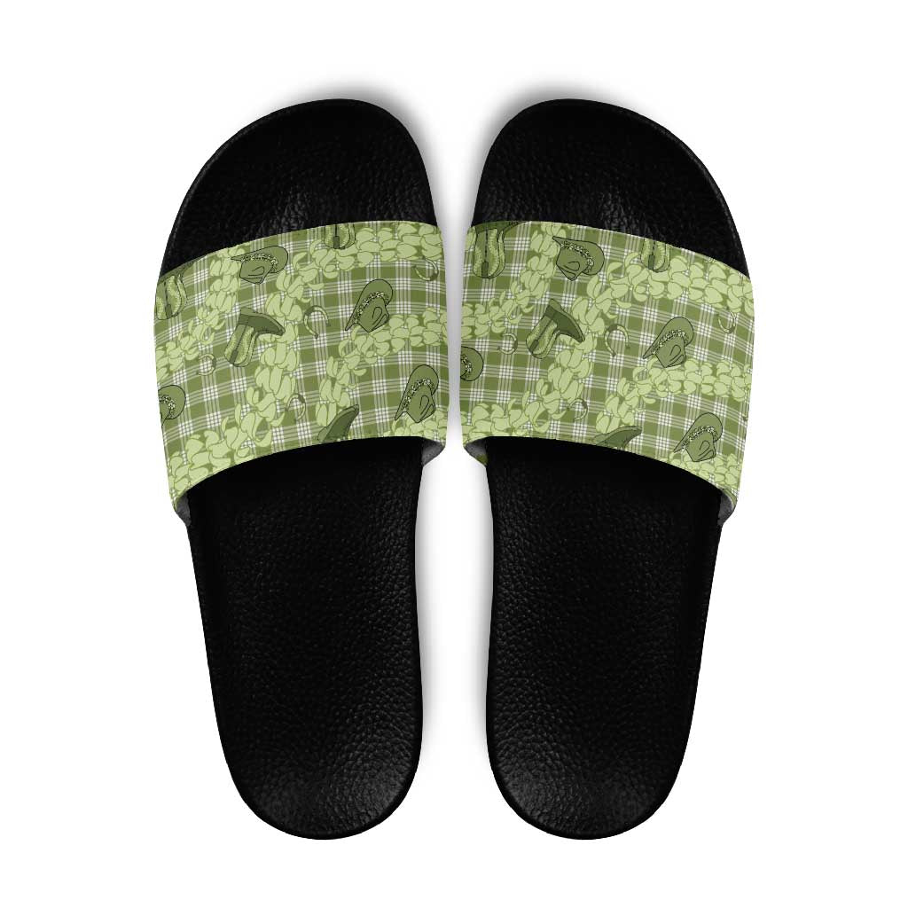 Lime Palaka Hawaii Cowboy Slide Sandals Puakenikeni Lei Paniolo Papale Seamless Vibes - Polynesian Pride