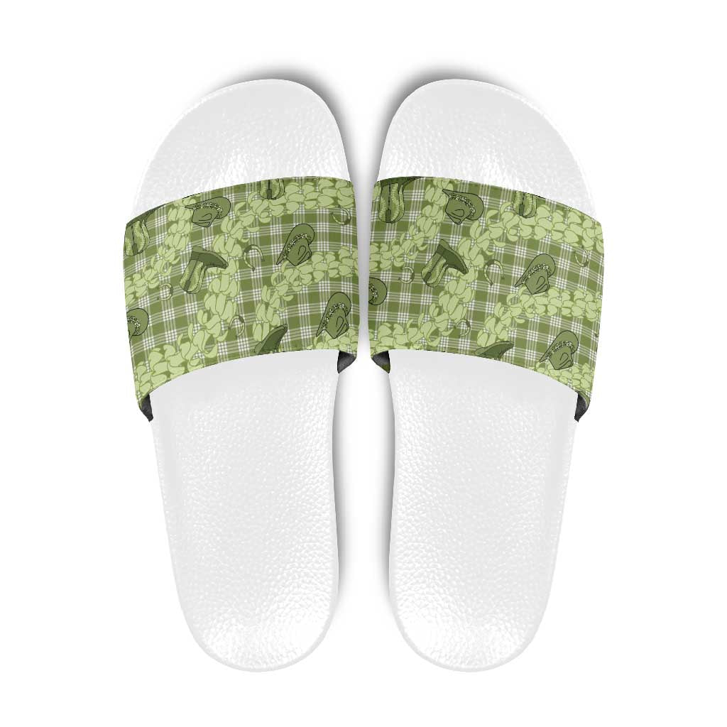 Lime Palaka Hawaii Cowboy Slide Sandals Puakenikeni Lei Paniolo Papale Seamless Vibes - Polynesian Pride