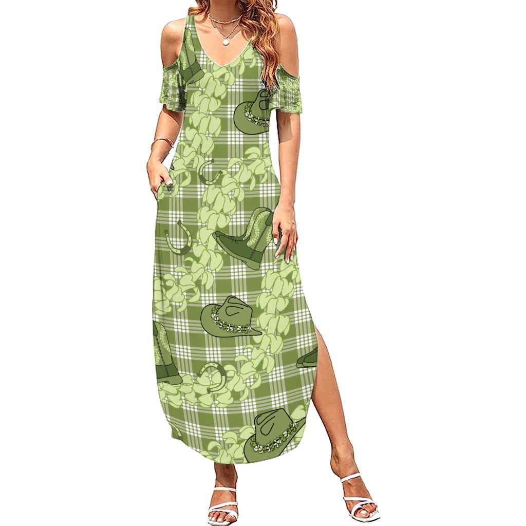 Lime Palaka Hawaii Cowboy Summer Maxi Dress Puakenikeni Lei Paniolo Papale Seamless Vibes - Polynesian Pride