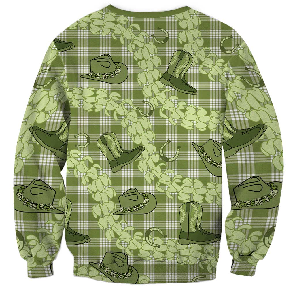 Lime Palaka Hawaii Cowboy Sweatshirt Puakenikeni Lei Paniolo Papale Seamless Vibes - Polynesian Pride