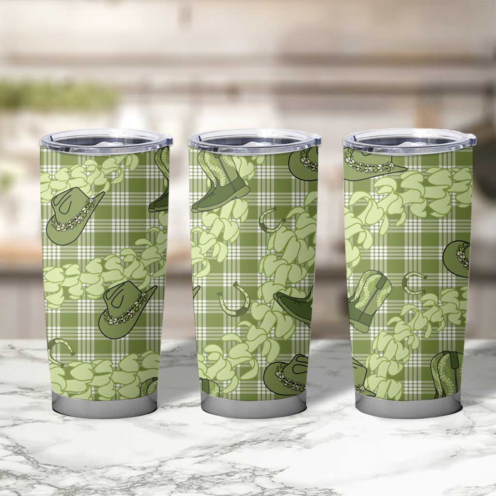 Lime Palaka Hawaii Cowboy Tumbler Cup Puakenikeni Lei Paniolo Papale Seamless Vibes - Polynesian Pride