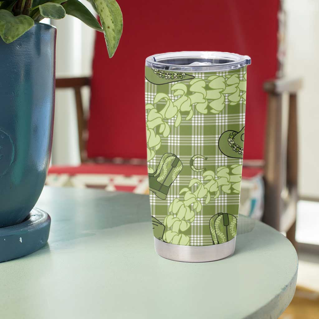 Lime Palaka Hawaii Cowboy Tumbler Cup Puakenikeni Lei Paniolo Papale Seamless Vibes - Polynesian Pride