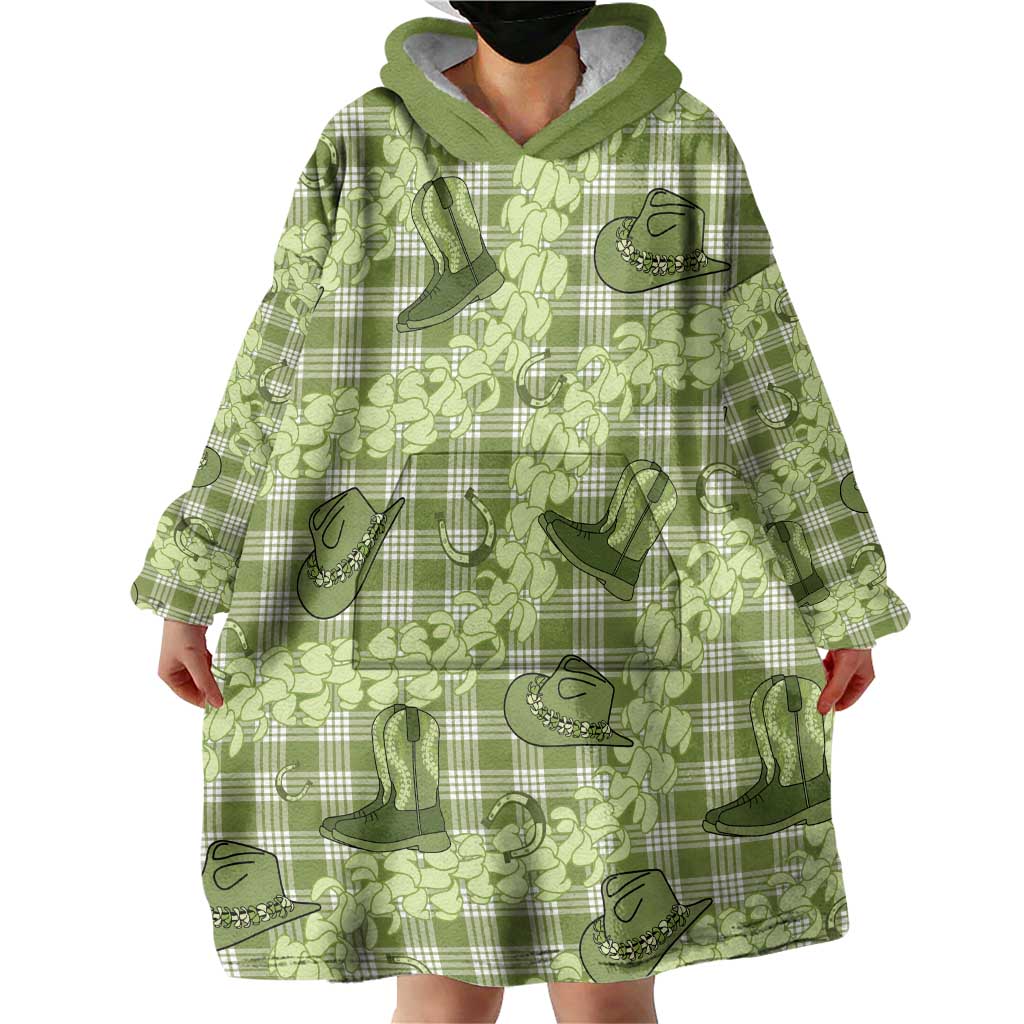 Lime Palaka Hawaii Cowboy Wearable Blanket Hoodie Puakenikeni Lei Paniolo Papale Seamless Vibes - Polynesian Pride