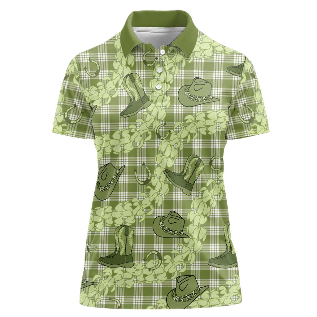 Lime Palaka Hawaii Cowboy Women Polo Shirt Puakenikeni Lei Paniolo Papale Seamless Vibes - Polynesian Pride