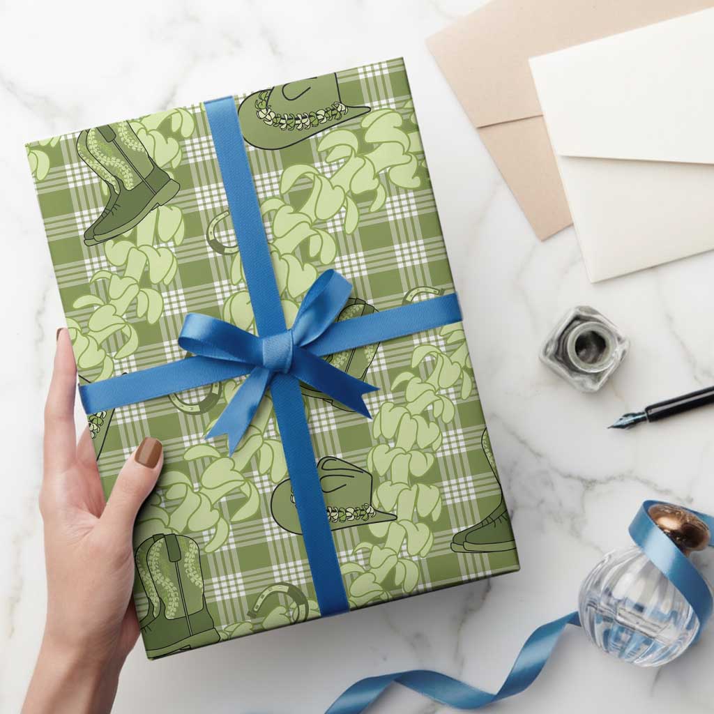 Lime Palaka Hawaii Cowboy Wrapping Paper Puakenikeni Lei Paniolo Papale Seamless Vibes LT14 - Polynesian Pride