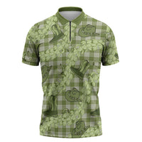 Lime Palaka Hawaii Cowboy Zipper Polo Shirt Puakenikeni Lei Paniolo Papale Seamless Vibes - Polynesian Pride