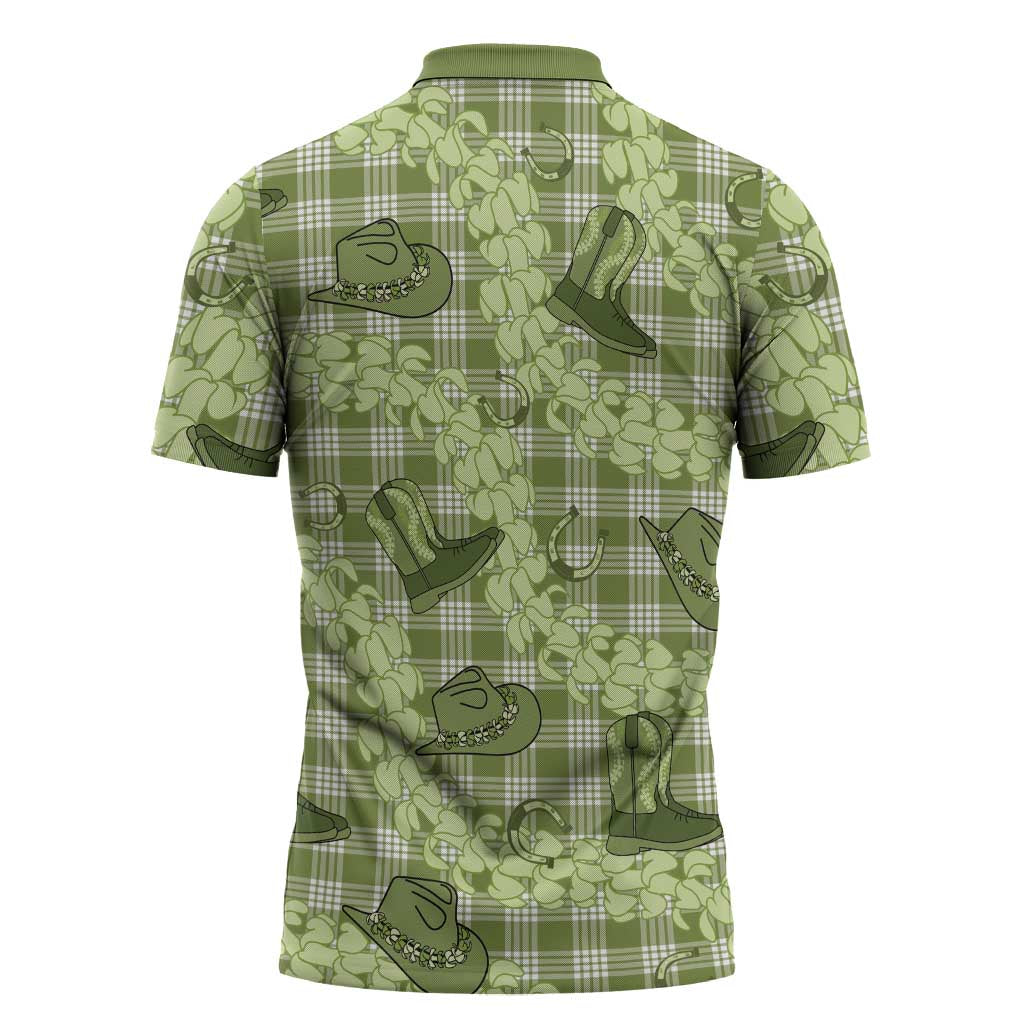 Lime Palaka Hawaii Cowboy Zipper Polo Shirt Puakenikeni Lei Paniolo Papale Seamless Vibes - Polynesian Pride