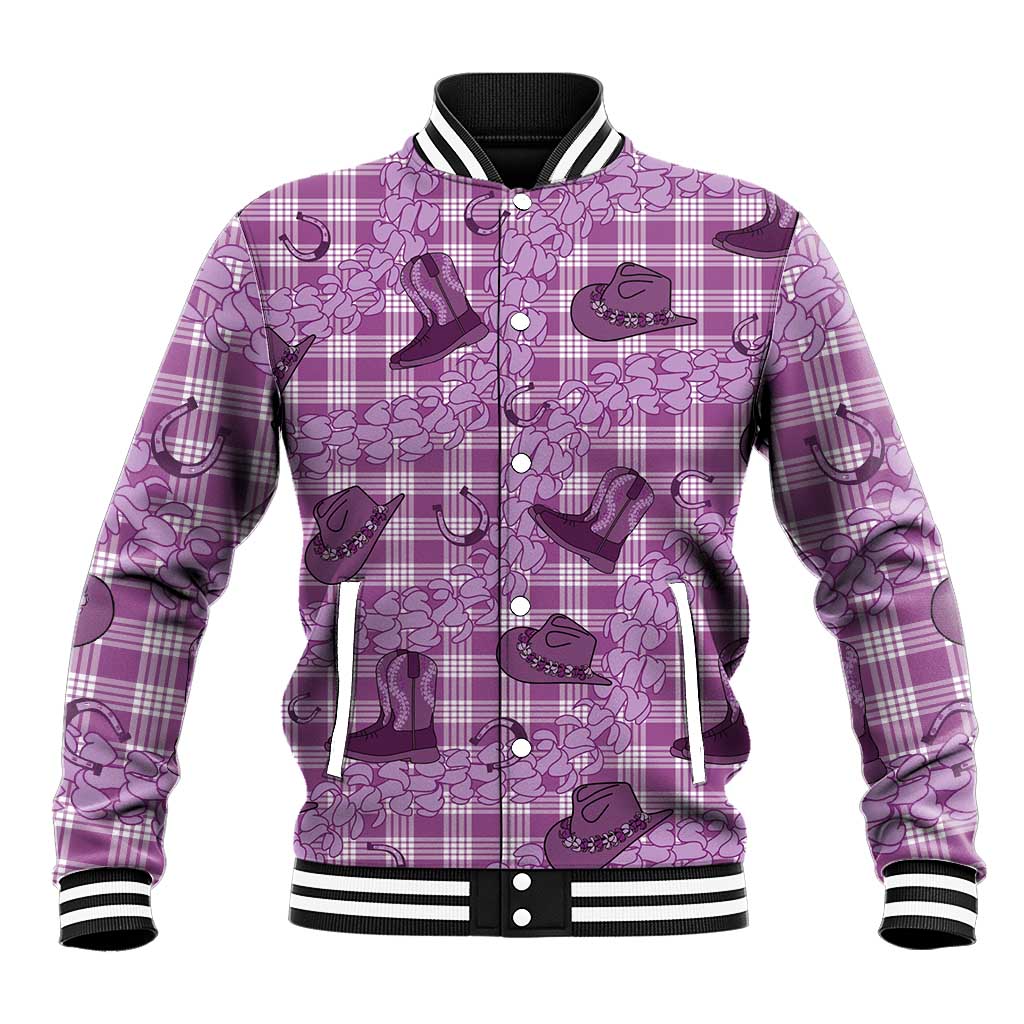 Purple Palaka Hawaii Cowboy Baseball Jacket Puakenikeni Lei Paniolo Papale Seamless Vibes LT14 Unisex Purple - Polynesian Pride