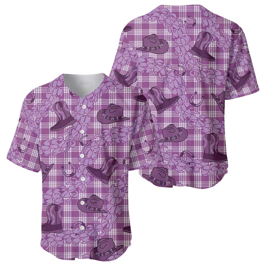 Purple Palaka Hawaii Cowboy Baseball Jersey Puakenikeni Lei Paniolo Papale Seamless Vibes - Polynesian Pride