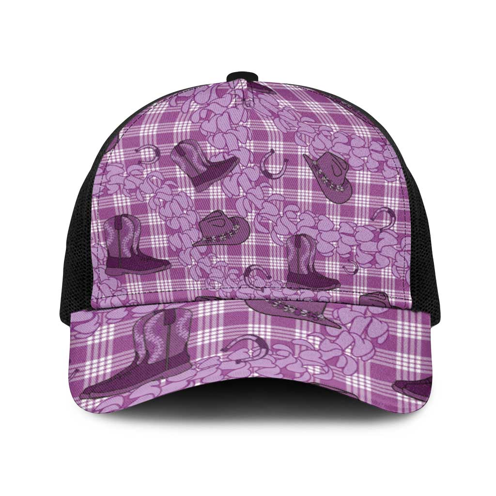 Purple Palaka Hawaii Cowboy Baseball Net Cap Puakenikeni Lei Paniolo Papale Seamless Vibes - Polynesian Pride