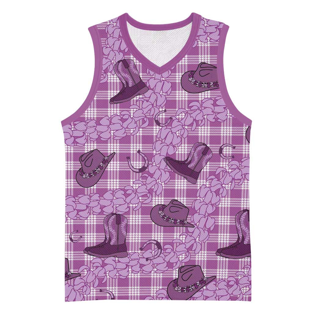 Purple Palaka Hawaii Cowboy Basketball Jersey Puakenikeni Lei Paniolo Papale Seamless Vibes - Polynesian Pride