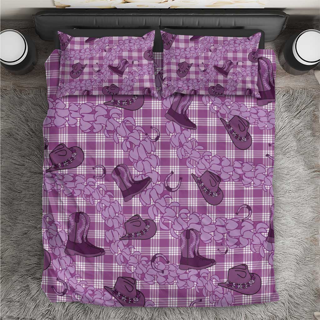 Purple Palaka Hawaii Cowboy Bedding Set Puakenikeni Lei Paniolo Papale Seamless Vibes - Polynesian Pride