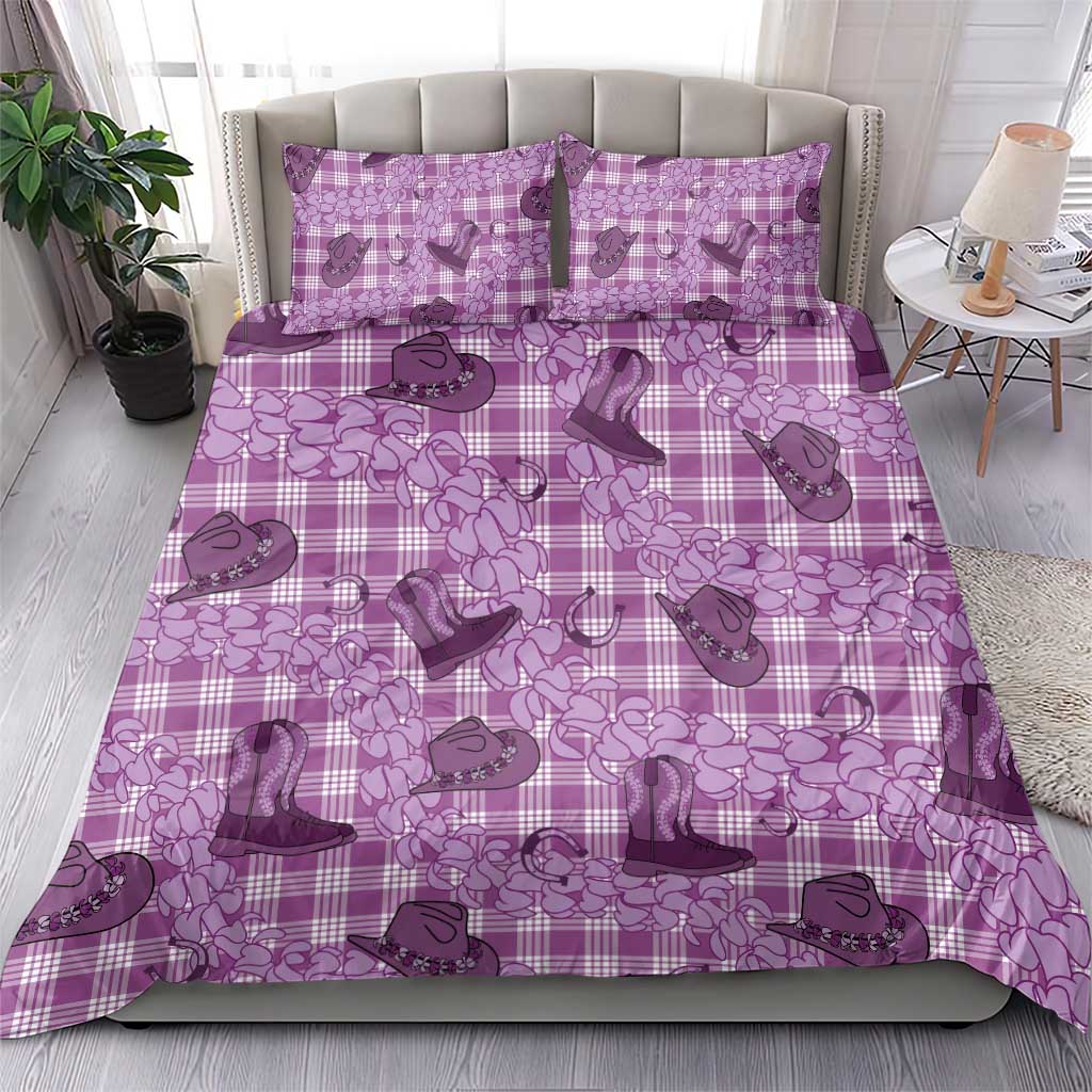 Purple Palaka Hawaii Cowboy Bedding Set Puakenikeni Lei Paniolo Papale Seamless Vibes - Polynesian Pride