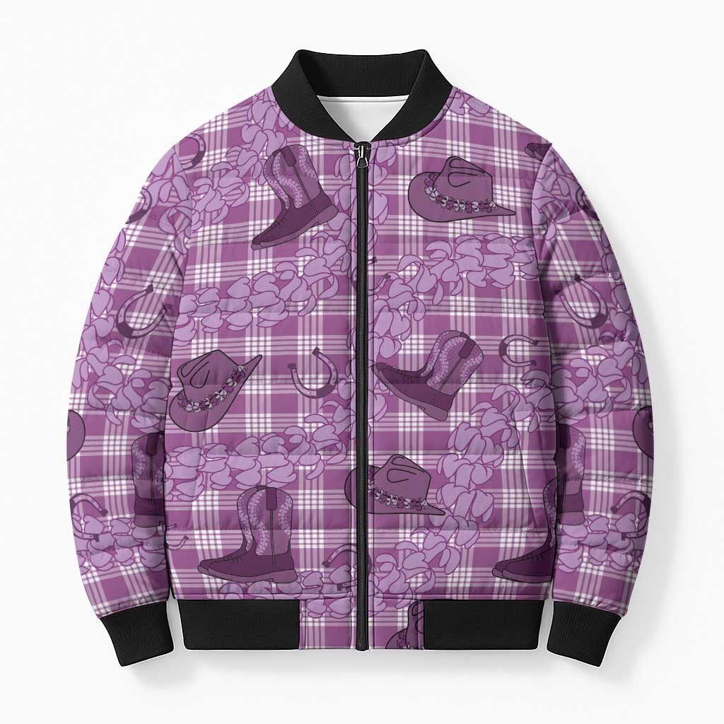 Purple Palaka Hawaii Cowboy Bomber Puffer Jacket Puakenikeni Lei Paniolo Papale Seamless Vibes LT14 Unisex Purple - Polynesian Pride