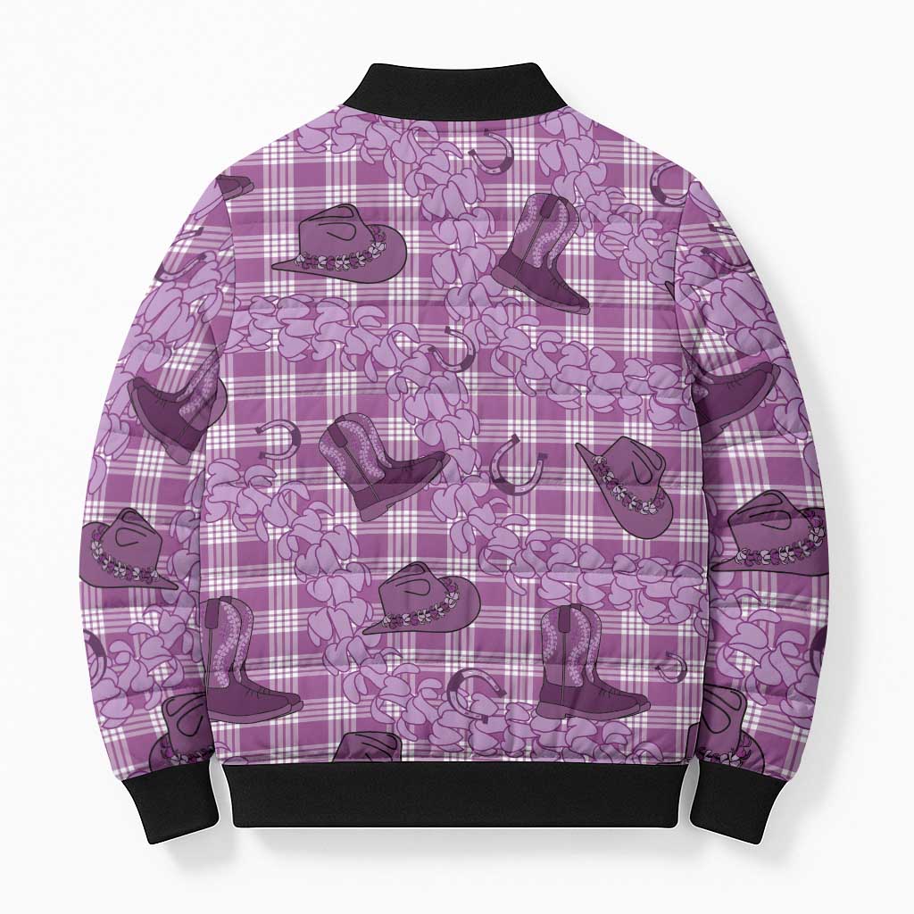 Purple Palaka Hawaii Cowboy Bomber Puffer Jacket Puakenikeni Lei Paniolo Papale Seamless Vibes LT14 - Polynesian Pride