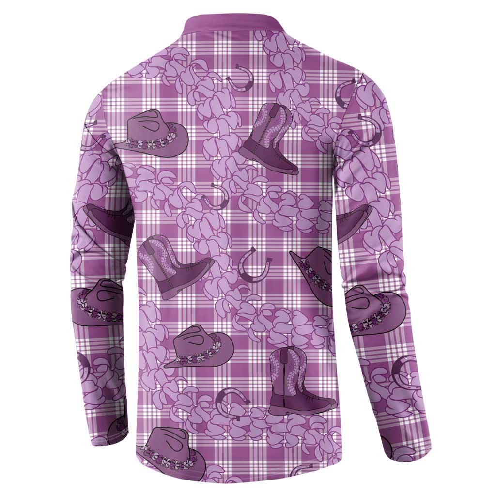 Purple Palaka Hawaii Cowboy Button Sweatshirt Puakenikeni Lei Paniolo Papale Seamless Vibes LT14 - Polynesian Pride